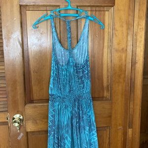 Sun dress soft kerchief hem grey and teal design